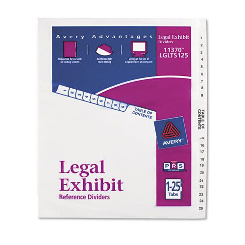 Avery Premium Collated Legal Exhibit Divider 1-25 White Divider/Tab 2 Sets of 26