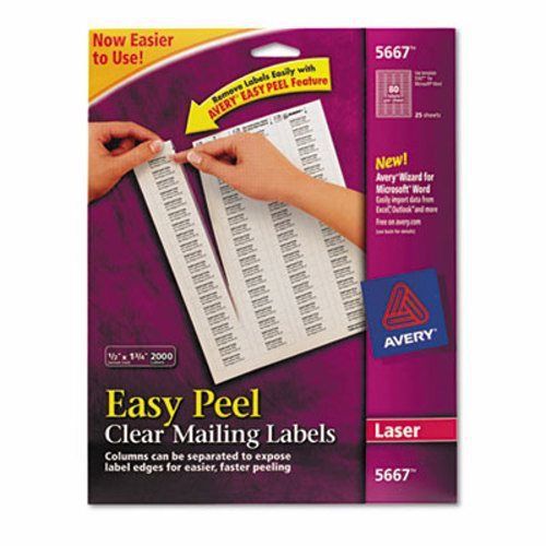 Avery Easy Peel Laser Mailing Labels, 1/2 x 1-3/4, Clear, 2000/Box (AVE5667)