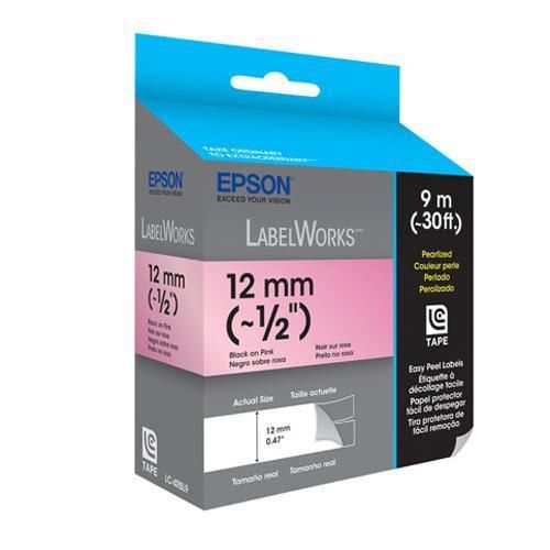 Epson LabelWorks LC-4RBL9 Pearlized 1/2&#034; LC Tape Cartridge, Black on Pink