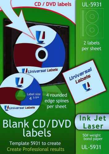 1000 CD/ DVD labels - 500 Sheets - Template 5931  - 2 CD labels Per Sheet
