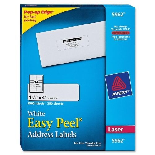 Avery Easy Peel White Mailing Labels -1.33&#034;Wx4&#034;L -3500/Box-Laser-White
