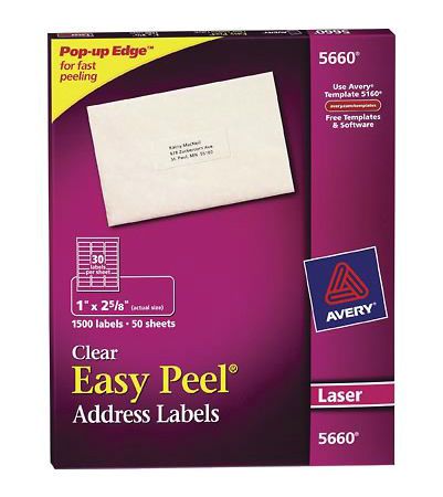 AVERY Clear Easy Peel Address Labels 5660 *Brand New Factory Sealed* (G18)