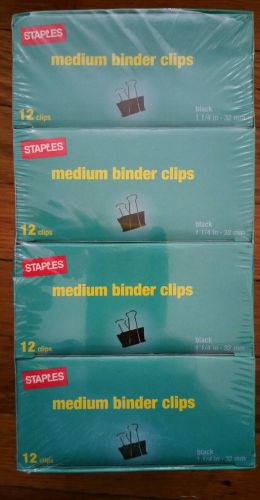NEW in Box Staples Brand (item 395200) 144 Black Medium 1 1/4 inch Binder Clips