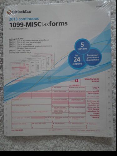 1099 MISC Tax Forms Tax Year 2013 Continuous Dot Matrix Printers 5 Part Sets