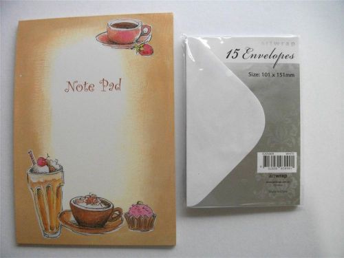 Writing Set Note Pad Paper FREE White Envelopes Cafe Drinks New Stationery Set