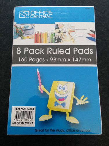 Brand New Sealed 8 Pack Ruled Writing Pads 160 Pages 98mm x 147mm School/Office