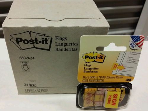 24x3M Post-it 1 x 1.7&#034; Printed Message Messaging Flags Sign Here 1200 Banderitas