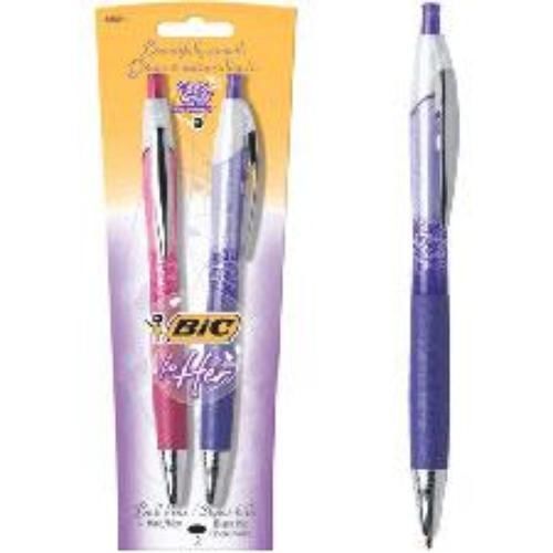 BIC For Her Ball Pens Medium Point Black Ink Metal Clips 2 Pack