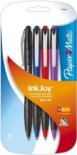 Paper Mate InkJoy 500RT Retractable Medium Point, 4 Colored Ink Pens