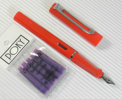 JINHAO 599B Fountain pen RED plastic barrel free 5 POKY cartridges VIOLET ink
