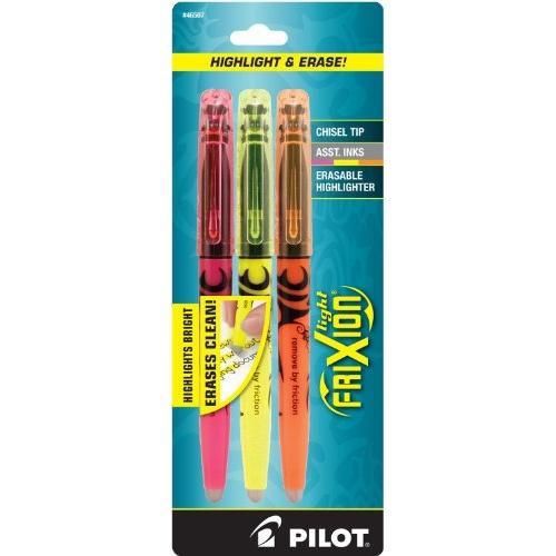 Pilot FriXion Light Erasable Highlighters, Chisel Point, 3-Pack, Assorted New