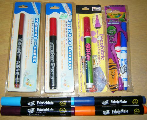 LOT OF 9 FABRIC MARKERS ASSORTED COLORS BRANDS CRAYOLA MARVY NEW
