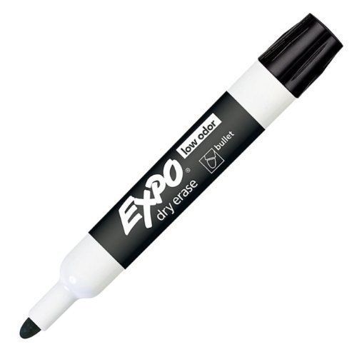 Black 1 Dozen Expo Low Odor Bullet Tip Dry Erase Markers, 12 Black Markers (820