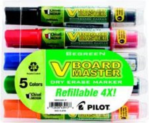 Pilot BeGreen VBoard Master Whiteboard Marker Chisel 5 Count Assorted