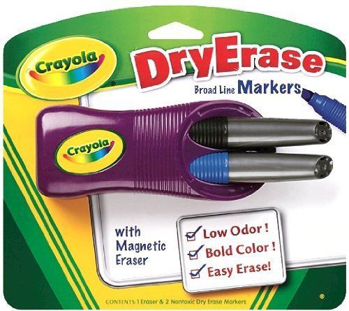 Crayola Dry-Erase Magnetic Eraser and 2 Dry-Erase Markers New