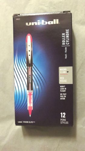 uni-ball Vision Elite Stick Roller Ball Pens, Micro Point, Red Ink, Pack of 12