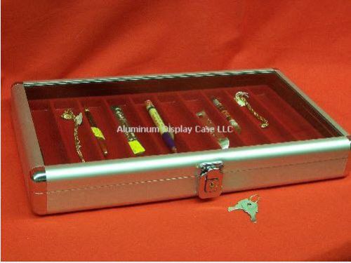 14 x 8 x 2&#034; aluminum display case w 10 slot red insert for sale