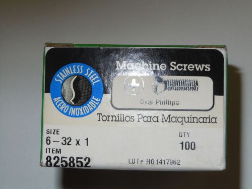 Machine screws phillips oval head stainless steel #6-32 x 1&#034; qty 100 for sale