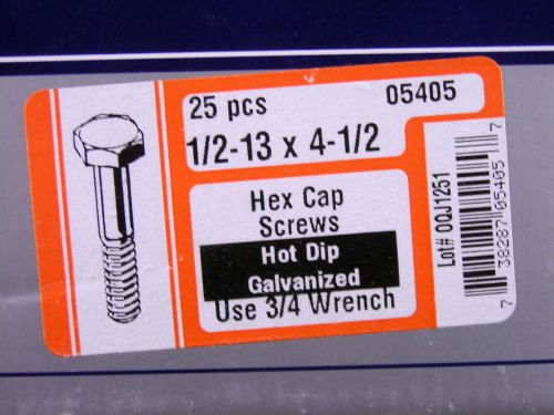 Midwest #05405 1/2-13x4 1/2 hex cap screws hot dip galvanized 25 pcs for sale