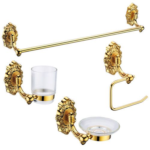 Modern Luxury Ti-PVD Gold 4-piece Bathroom Bath Accessory Set Free Shipping