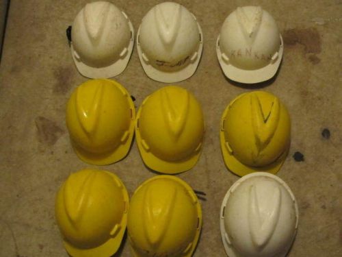 V-GARD MSA CONSTRUCTION HARD HAT HELMETS YELLOW/WHITE 9 PIECES USED IN GOOD COND
