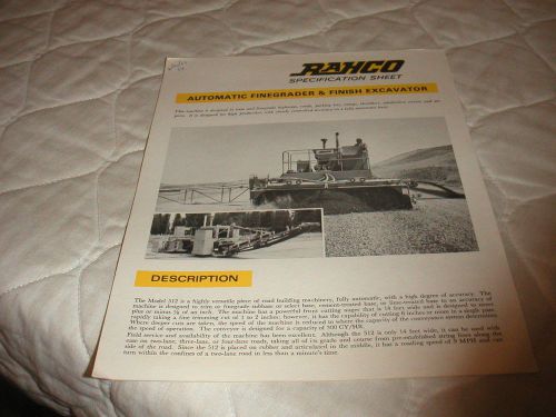 1967 rahco model 512 automatic finegrader &amp; finish excavator sales brochure for sale