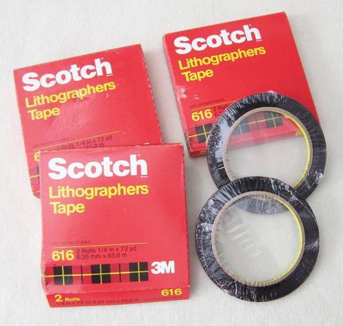 NEW 6 Rolls 3M Scotch Lithographers Tape Paklon 1/4&#034; x 72 yd # 616 SEALED 3 Box