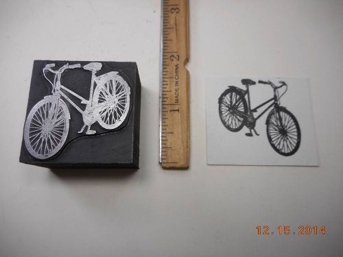 Letterpress Printing Printers Block, Womans Bicycle w Gears &amp; Kickstand