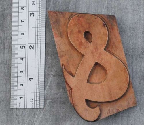 sign&#034;&amp;&#034; ampersand fancy letterpress wood block wonderful patina alphabet vintage