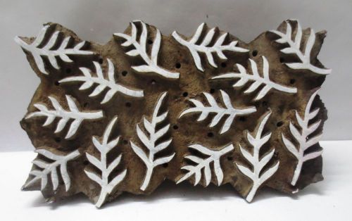INDIAN WOODEN HAND CARVED TEXTILE PRINTING FABRIC BLOCK STAMP LEAF CARVING LARGE
