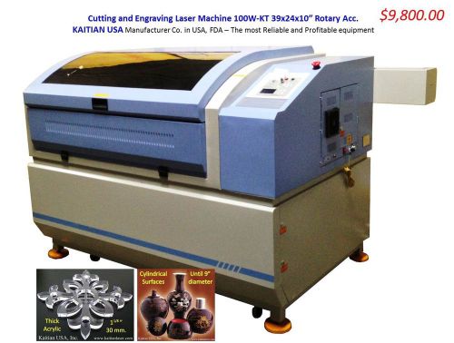 Cutting &amp; Engraving Laser Machine KAITIAN 100WRC 39x24x10 in 2 Wtable Rotary Sys