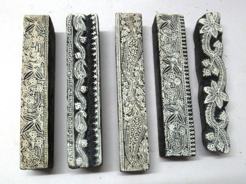 SET OF 5 WOODEN HAND CARVED TEXTILE PRINTING ON FABRIC BLOCK STAMP FINE BORDERS