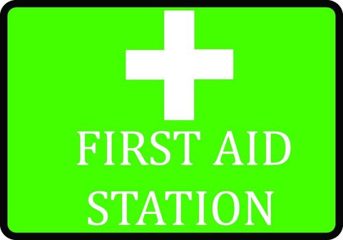 First Aid Station Bright Green Sign Company Office Important Area Plaque Signs