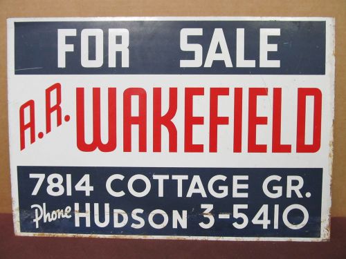 Vintage &#034;For Sale&#034; Metal Tin Sign A.R. Wakefield