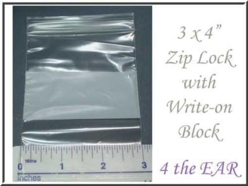 Zip Lock Bags 3&#034; x 4&#034; Write-On Clear Recloseable - 100