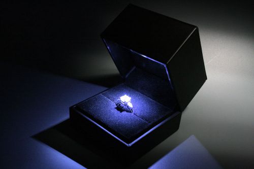 Deluxe Black Leatherette &amp; Suede Jewelry Engagement Ring Box w/ LED Light