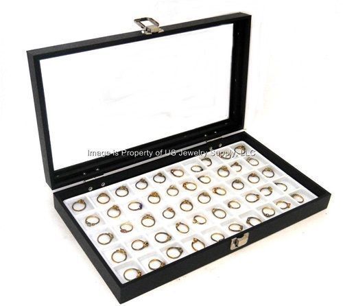 2 Glass Top Lid White 50  Space Jewelry Display Box Cases Pendant Pin Brooch