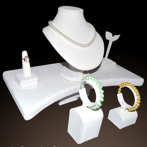 TreaChi Jewelry Stand Window Display Show Case Beige Velvet Bracelet Earring