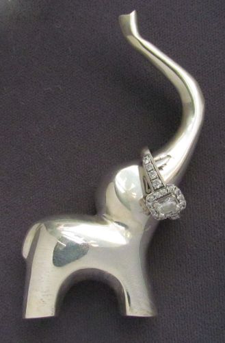 Silver Finished Ring Holder, Jewelry Display Elephant 3 1/4&#034;