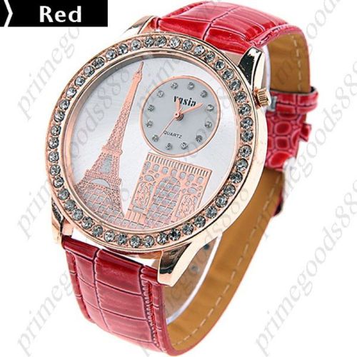 Paris PU Leather Strap Quartz Wrist Wristwatch Free Shipping Women&#039;s in Red