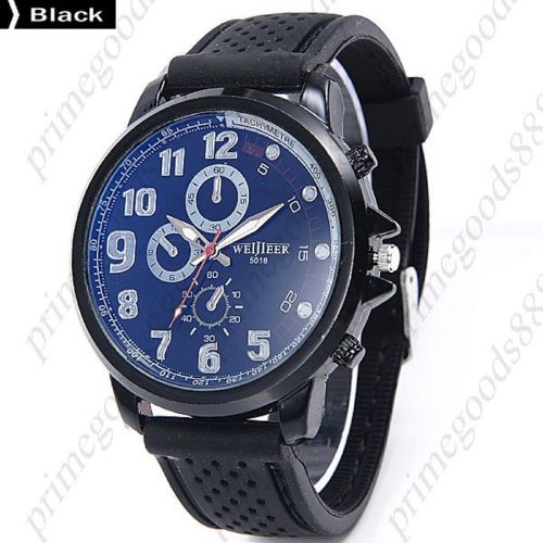 Fashion Silica Gel Sub Dials Quartz Analog Men&#039;s Wristwatch Free Shipping Black