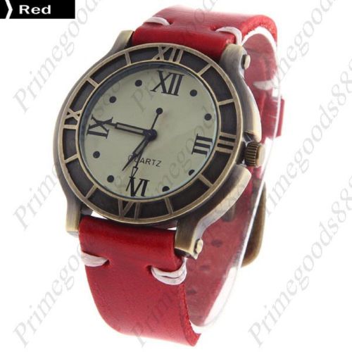 Vintage Round PU Leather Free Shipping Quartz Wrist Wristwatch Women&#039;s Red