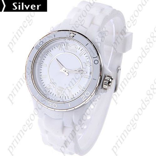 Stylish Unisex Quartz Wrist watch with Silicone Band in Silver Free Shipping