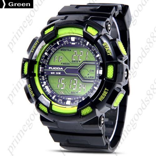 3atm digital date quartz analog stopwatch men&#039;s wristwatch free shipping green for sale