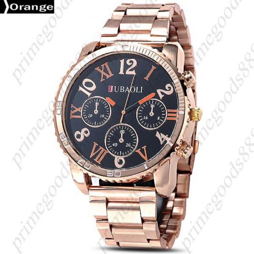 Big Case Wide Rose Gold Golden Wrist Wristwatch Quartz Analog Men&#039;s Orange