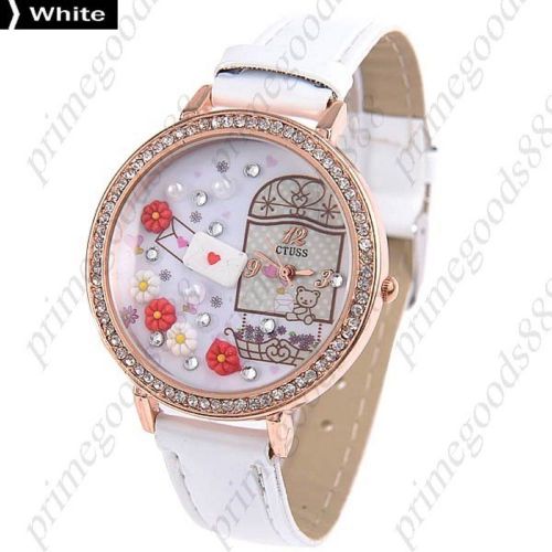 3d flower heart mail pu leather lady ladies quartz wristwatch women&#039;s white for sale