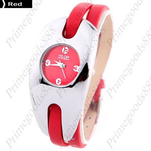 Long Alloy PU Leather Free Shipping Wrist Quartz Wristwatch Women&#039;s Red