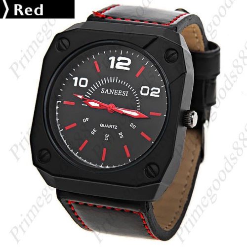 PU Leather Square Case Quartz Wrist Men&#039;s Free Shipping Wristwatch Red