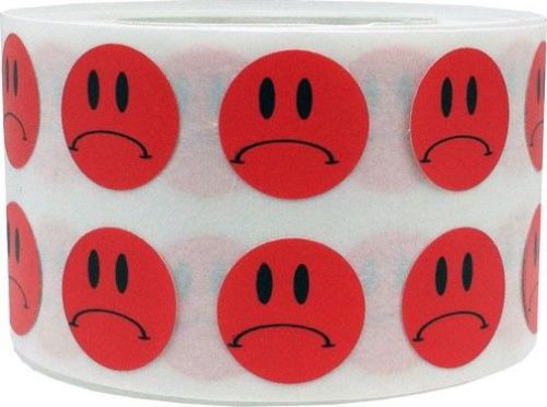 Sad Frowny Face Stickers -1/2&#034; Round Red Stickers - 1000 Total Labels