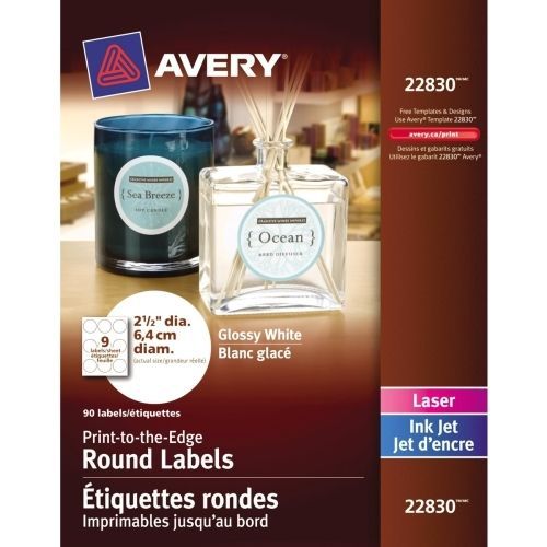 Avery Promotional Label - 2.50&#034; D - 90/Pack - Circle -Inkjet, Laser -White